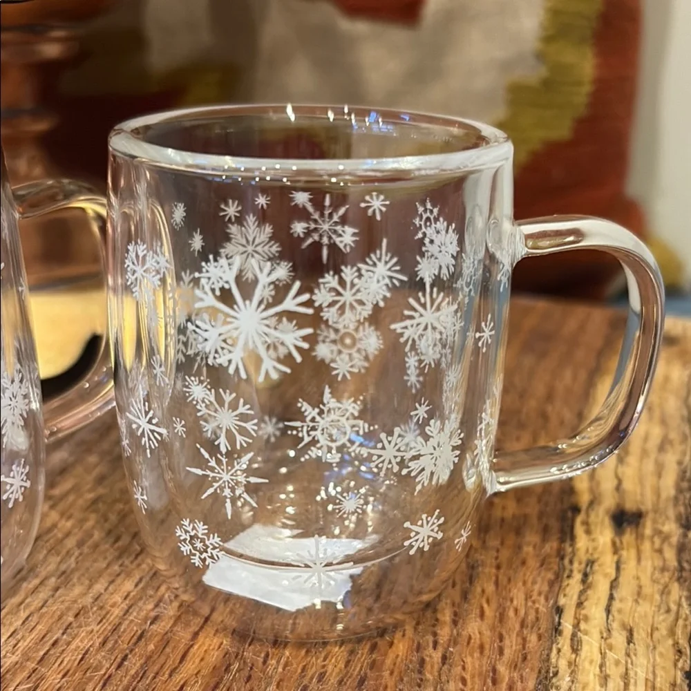 NWT Williams Sonoma double walled winter snowflake espresso cups